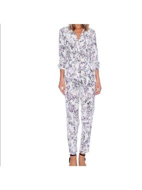 Marchesa Voyage Floral Camo Tie Beck Jumpsuit Purple Floral size 4